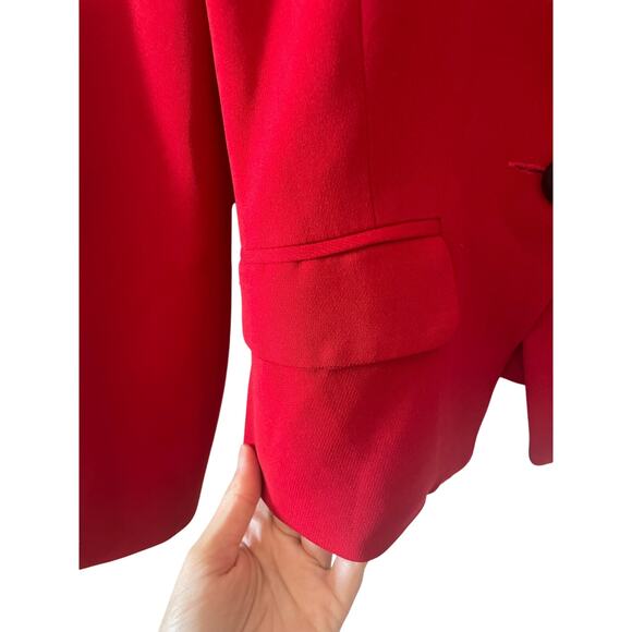 Marie Clair Fiala Women Vintage Classic Red Button Front Blazer Leather Collar - Picture 9 of 12